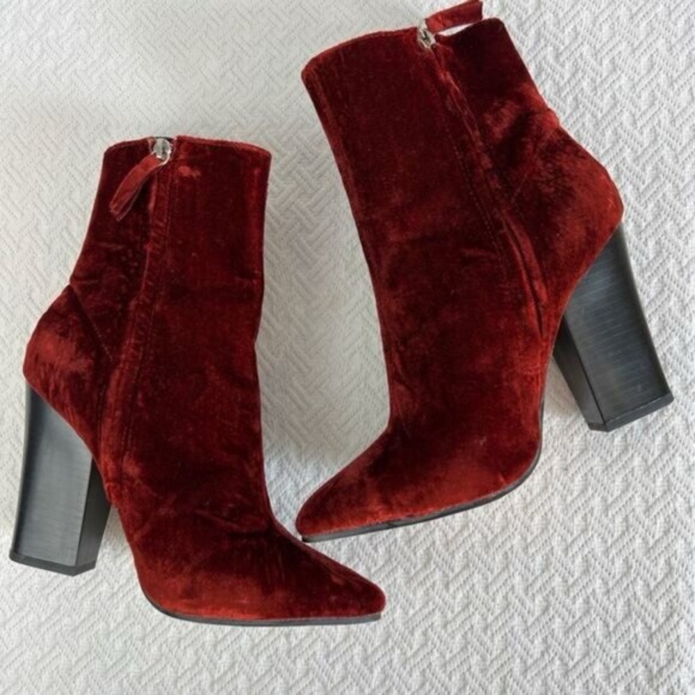 Zara Basic Womens EU 39 US 9 Red Orange Velvet Pump Heeled Booties Boots Cowboy - Picture 5 of 13